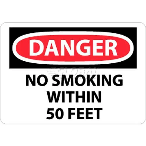 NMC D124P OSHA Sign, Danger No Smoking Within 50 Feet, 7" X 10", White/Red/Black