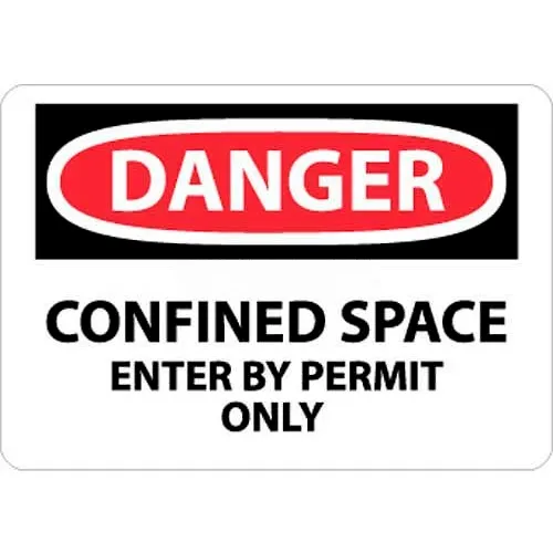 NMC D162PC OSHA Sign, Danger Confined Space Enter By Permit Only, 14" X 20", White/Red/Black