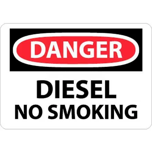 NMC D18PB OSHA Sign, Danger Diesel No Smoking, 10" X 14", White/Red/Black