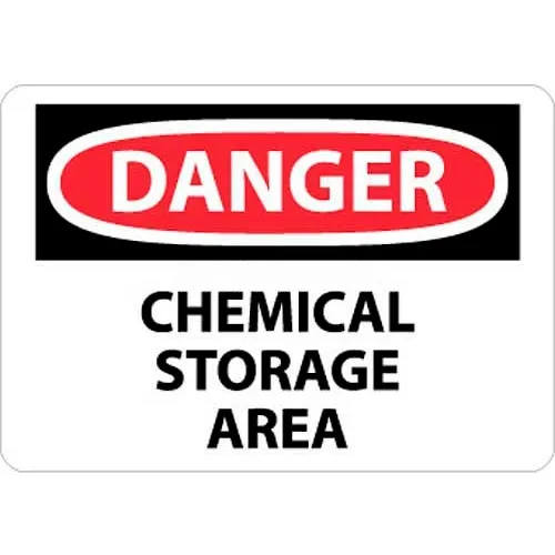 NMC D239RB OSHA Sign, Danger Chemical Storage Area, 10" X 14", White/Red/Black