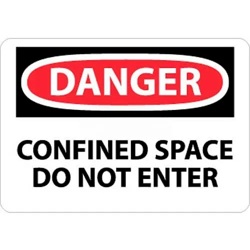 NMC D383RB OSHA Sign, Danger Confined Space Do Not Enter, 10" X 14", White/Red/Black