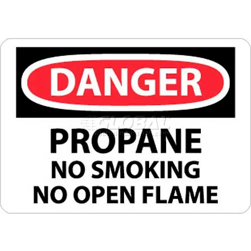 NMC D397RB OSHA Sign, Danger Propane No Smoking No Open Flame, 10" X 14", White/Red/Black