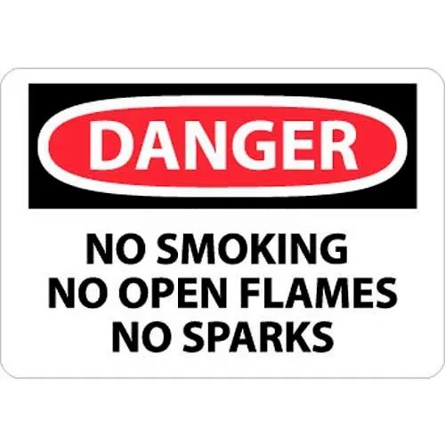 NMC D458RB OSHA Sign, Danger No Smoking No Open Flames No Sparks, 10" X 14", White/Red/Black