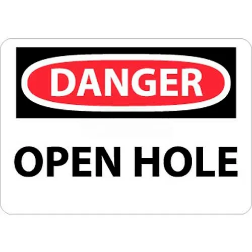 NMC D459RB OSHA Sign, Danger Open Hole, 10" X 14", White/Red/Black