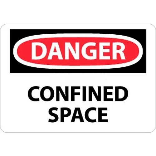 NMC D487PB OSHA Sign, Danger Confined Space, 10" X 14", White/Red/Black