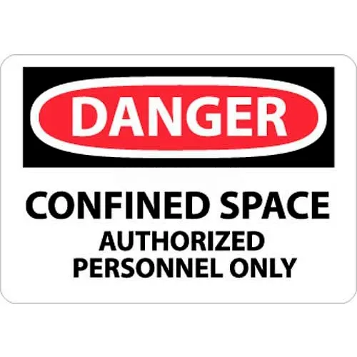 NMC D643RB OSHA Sign, Danger Confined Space Authorized Personnel Only, 10" X 14", White/Red/Black