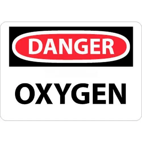 NMC D98R OSHA Sign, Danger Oxygen, 7" X 10", White/Red/Black
