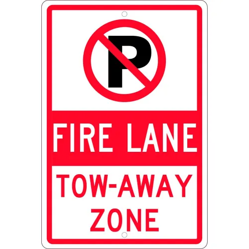 NMC TM062H Traffic Sign, No Parking Fire Lane Tow-Away Zone, 18" X 12", White