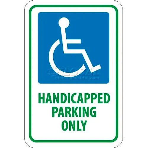 NMC TM145J Traffic Sign, Handicapped Parking Only, 18" X 12", White/Blue/Green