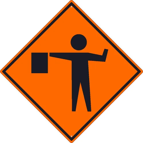 NMC TM181K Traffic Sign, Flagger Ahead Graphic Sign, 30" X 30", Orange