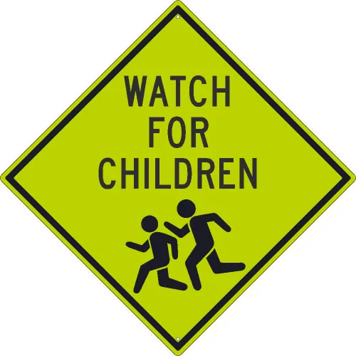 NMC TM184DG Traffic Sign, Watch For Children (Graphic) Sign, 30" X 30", Yellow
