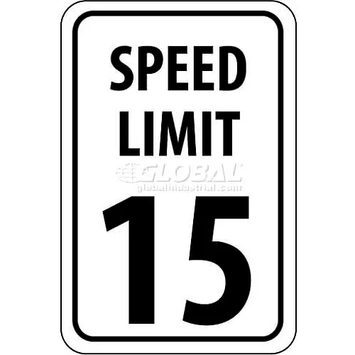 NMC TM19G Traffic Sign, 15 MPH Speed Limit Sign, 18" X 12", White/Black
