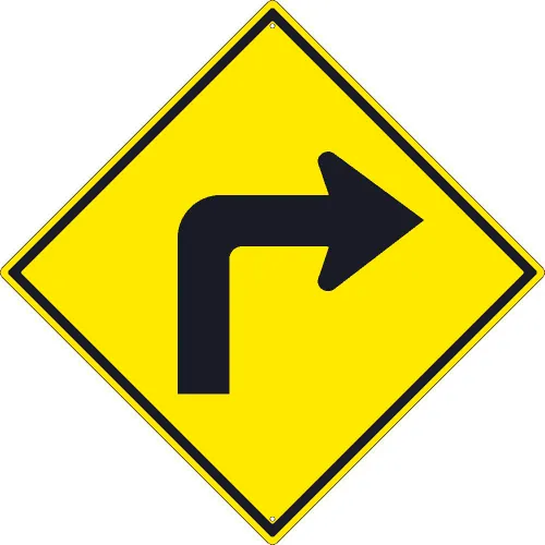 NMC TM240K Traffic Sign, Right Turn Arrow Graphic Sign, 30" X 30", Yellow