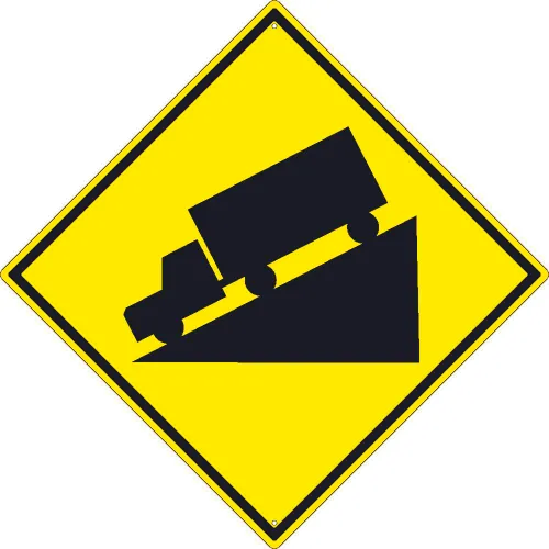 NMC TM256K Traffic Sign, Steep Decline Sign, 30" X 30", Yellow