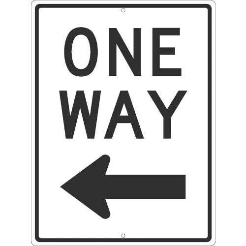 NMC TM510J Traffic Sign, One Way Arrow Left, 24" x 18", White
