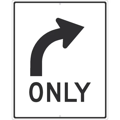 NMC TM522J Traffic Sign, Right Turn Only Arrow Sign, 30" X 24", White
