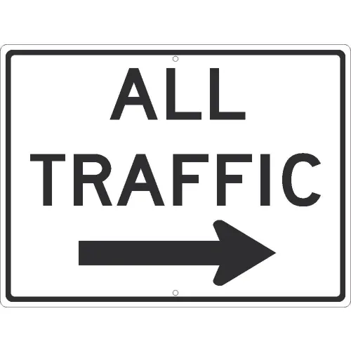 NMC TM536J Traffic Sign, All Traffic With Arrow Sign, 24" x 18", White