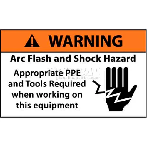 NMC WGA35AP Arc Flash Labels, Warning Arc Flash & Shock Hazard Appropriate PPE, 3" X 5", QTY 5