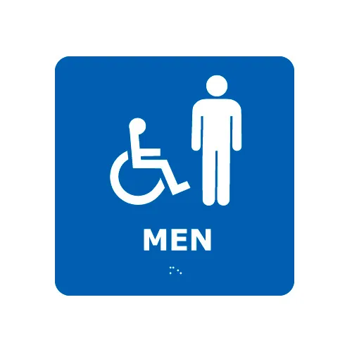 NMC" Graphic Braille Plastic Sign, Men w/ Symbol, 8"W x 8"H, Blue