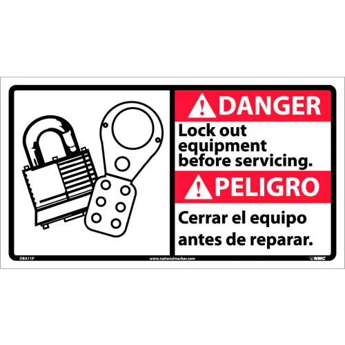 Bilingual Vinyl Sign - Danger Lock Out Equipment Before Servicing