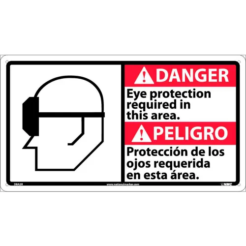 NMC™ Bilingual Plastic Sign, Danger Eye Protection Required In This Area, 18"W x 10"H