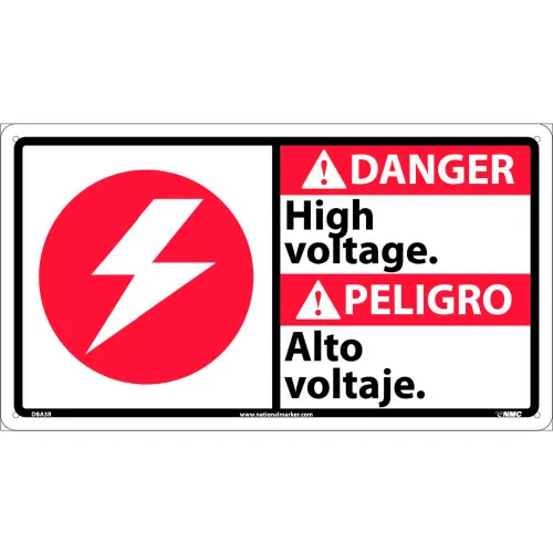 NMC™ Bilingual Plastic ANSI Sign, Danger High Voltage, 18"W x 10"H