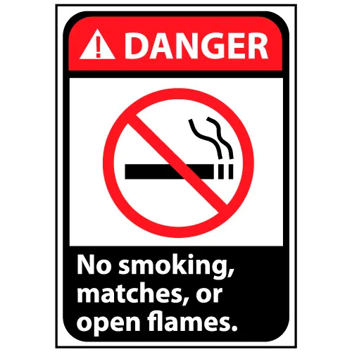 Danger Sign 14x10 Vinyl - No Smoking, Matches Or Open Flames