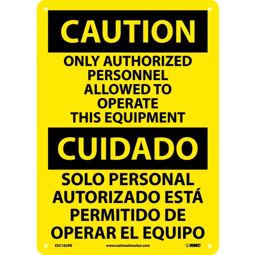 NMC™ Bilingual Plastic Sign, Only Authorized Personnel Allowed To Operate, 10"W x 14"H