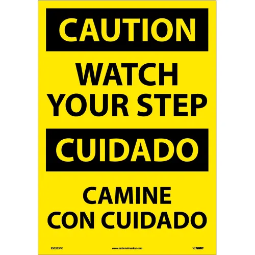 NMC™ Bilingual Vinyl Sign, Caution Watch Your Step, 14"W x 20"H
