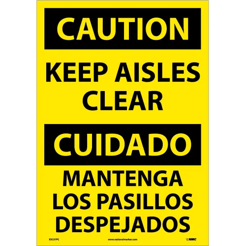 NMC™ Bilingual Vinyl Sign, Caution Keep Aisles Clear, 14"W x 20"H