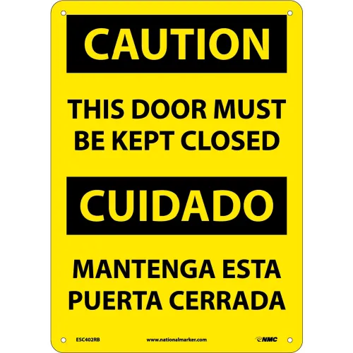 NMC™ Bilingual Plastic Sign, Caution This Door Must Be Kept Closed, 10"W x 14"H