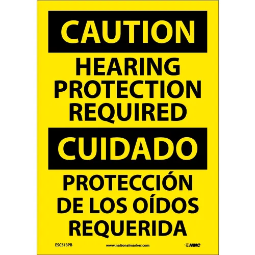 Bilingual Vinyl Sign - Caution Hearing Protection Required