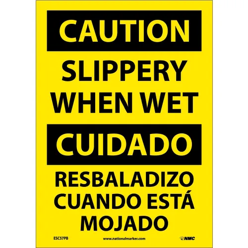 NMC™ Bilingual Vinyl Sign, Caution Slippery When Wet, 10"W x 14"H