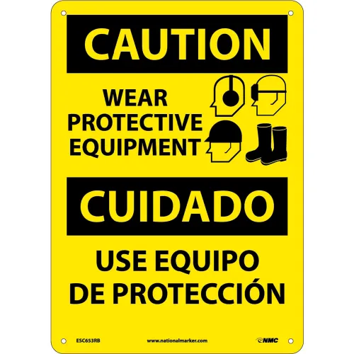 Bilingual Plastic Sign - Caution Wear Protective Equipment