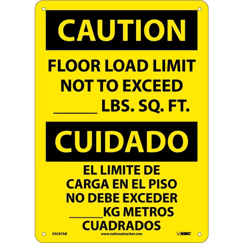 Bilingual Aluminum Sign - Caution Floor Load Limit Not To Exceed
