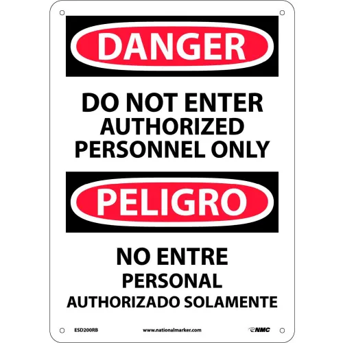 NMC™ Bilingual Plastic Sign, Danger Do Not Enter Authorized Personnel Only, 10"W x 14"H