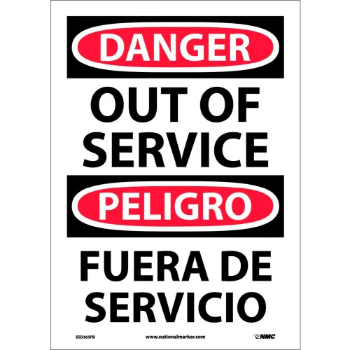 Bilingual Vinyl Sign - Danger Out Of Service