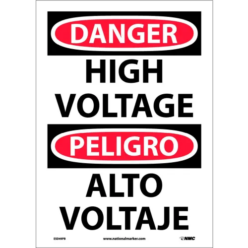 NMC™ Bilingual Vinyl Sign, Danger High Voltage, 10"W x 14"H