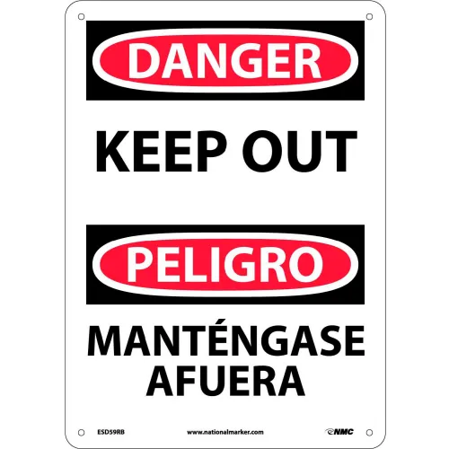 NMC™ Bilingual Plastic Sign, Danger Keep Out, 10"W x 14"H