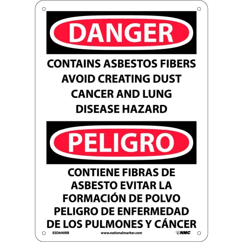 Bilingual Plastic Sign - Danger Contains Asbestos Fibers Avoid Creating Dust