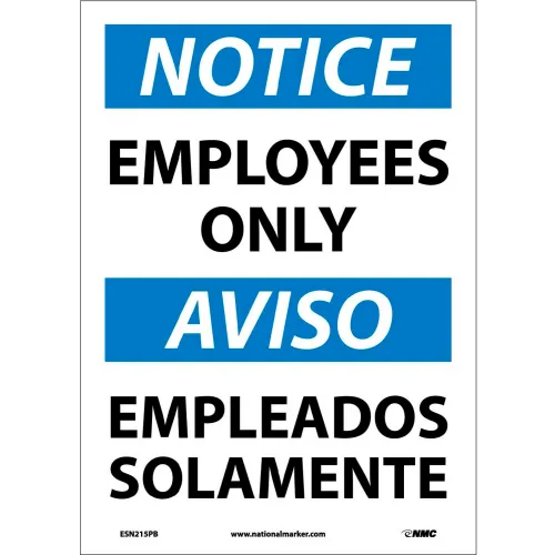 NMC™ Bilingual Vinyl Sign, Notice Employees Only, 10"W x 14"H