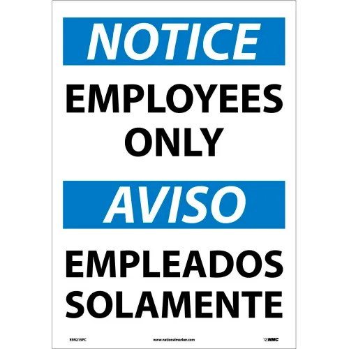 NMC™ Bilingual Vinyl Sign, Notice Employees Only, 14"W x 20"H