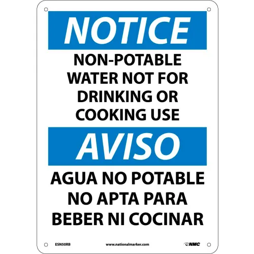 Bilingual Plastic Sign - Notice Non-Potable Water Not For Drinking Use