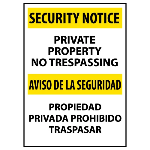 Security Notice Aluminum - Private Property No Trespassing Bilingual