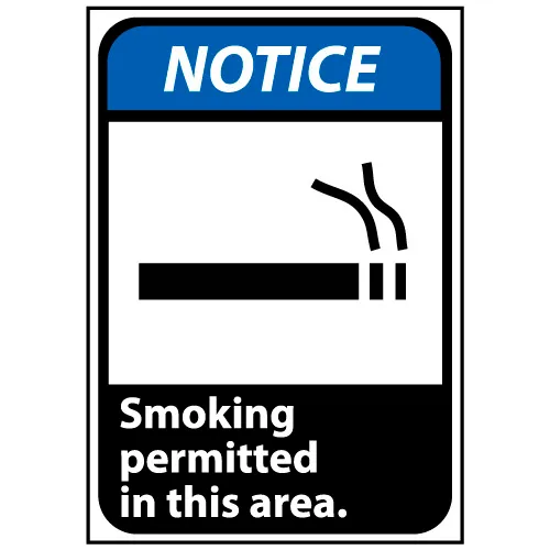 Notice Sign 14x10 Rigid Plastic - Smoking Permitted In This Area