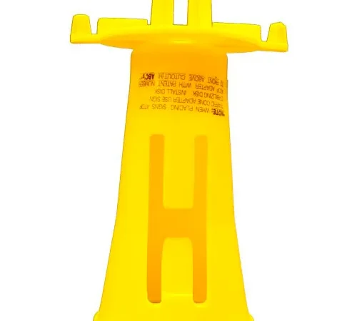 Yellow plastic cone with H-shaped cutout