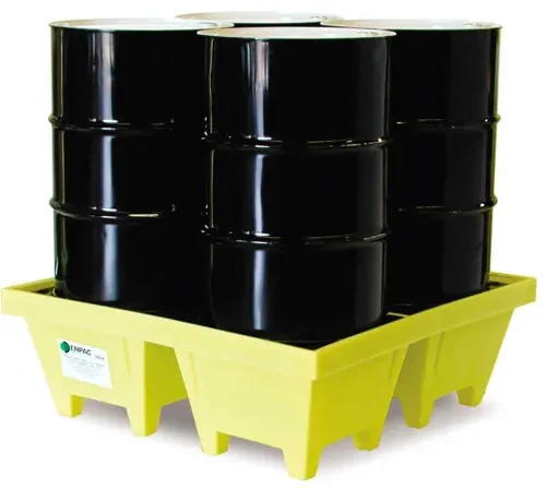 ENPAC 5001-YE-D 4-Drum Poly-Spillpallet" with Drain - 6000 Lb. Cap.