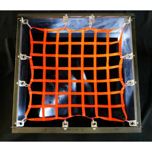 US Netting 2' x 2' Hatch Net, High Vis Orange Webbing, Free Placement Stainless Brackets, Snap Hooks