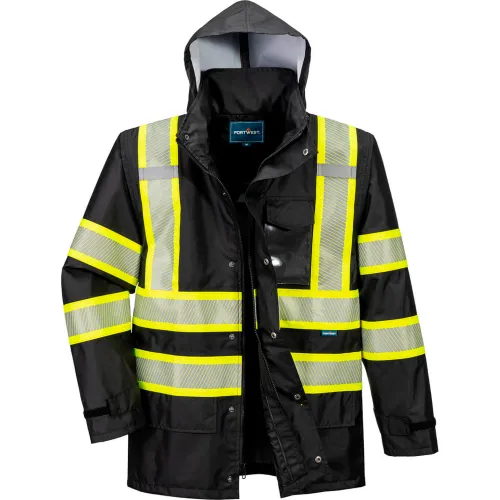 Portwest® Iona Plus Enhanced Visibility Mesh Lined Rain Jacket, 3XL, Black
