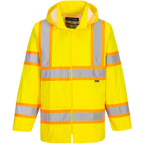 Portwest® Hi-Vis Contrast Tape Rain/Traffic Jacket, ANSI Class 3, 4XL, Yellow